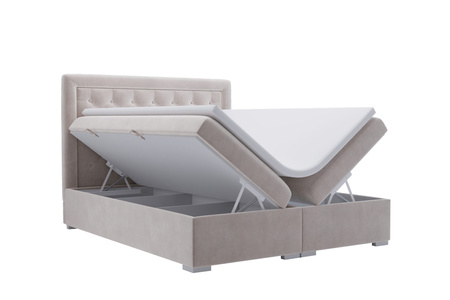 Łóżko kontynetalne 160/180/200x200 GLAMOUR z pojemnikami i topperem beżowe