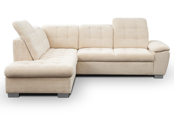 Narożnik pięcioosobowy  L-kształtny z funkcją spania + pojemnik na pościel + regulowane zagłówki kolor szary NESSI