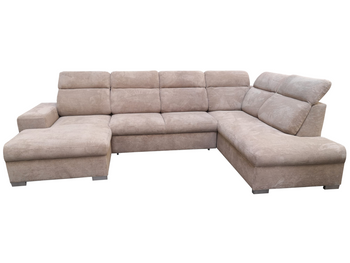 Narożnik sześcioosobowy U-kształtny z funkcją spania + pojemnik na pościel + regulowane zagłówki kolor beżowy DIVO