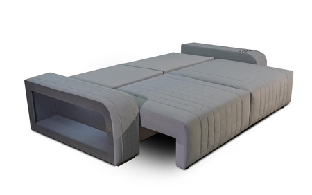 Sofa z funkcją spania + pojemniki na pościel + USB + CUP HOLDER + LEDY  kolor miodowy GRANDE