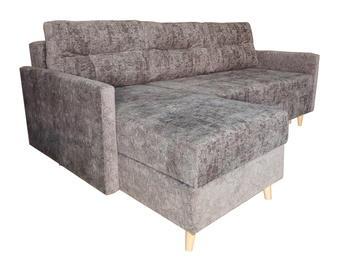 Narożnik trzyosobowy  L-kształtny z funkcją spania + pojemnik na pościel w odcieniach brązu FOCUSO