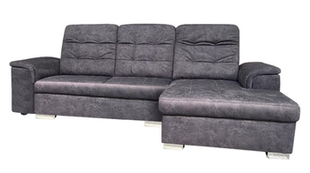 Nowoczesny trzyosobowynarożnik L-kształtny z funkcją spania + pojemnik na pościel + regulowane zagłówki kolor popiel  DREAM