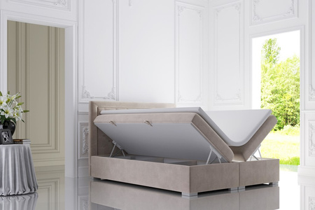 Łóżko kontynetalne 160/180/200x200 GLAMOUR z pojemnikami i topperem beżowe