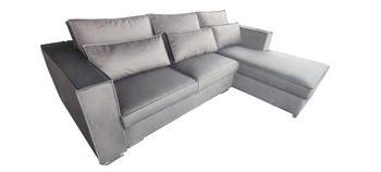 Nowoczesny  narożnik L-kształtny prawy z funkcją spania + pojemnik na pościel kolor szary RICO