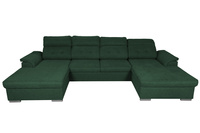 Nowoczesny narożnik U-kształtny z funkcją spania + pojemnik na pościel + regulowane zagłówki + regulowane podłokietniki kolor ciemna zieleń MADRYT XL