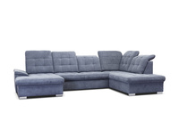 Narożnik sześcioosobowy  U-kształtny z funkcją spania + pojemnik na pościel + regulowane zagłówki kolor jasny szary NEXUS