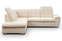 Narożnik pięcioosobowy  L-kształtny z funkcją spania + pojemnik na pościel + regulowane zagłówki kolor szary NESSI