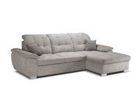 Narożnik trzyosobowy L-kształtny z funkcją spania + pojemnik na pościel + regulowane zagłówki kolor jasny popiel ALDO